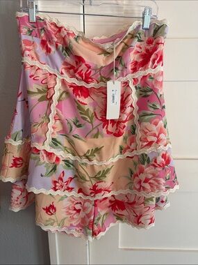 Altar'd State Pink Floral Tiered Ruffle Shorts